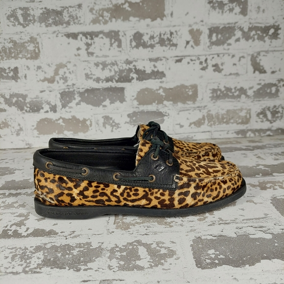 Sperry Top-Sider Women's Cheetah Print Boat Shoe Tan Multi Leather Loafers V243 - Picture 3 of 12